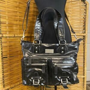 Kelly Moore Libby Bag Black Faux Leather Camera Tote Crossbody Multi Pocket
